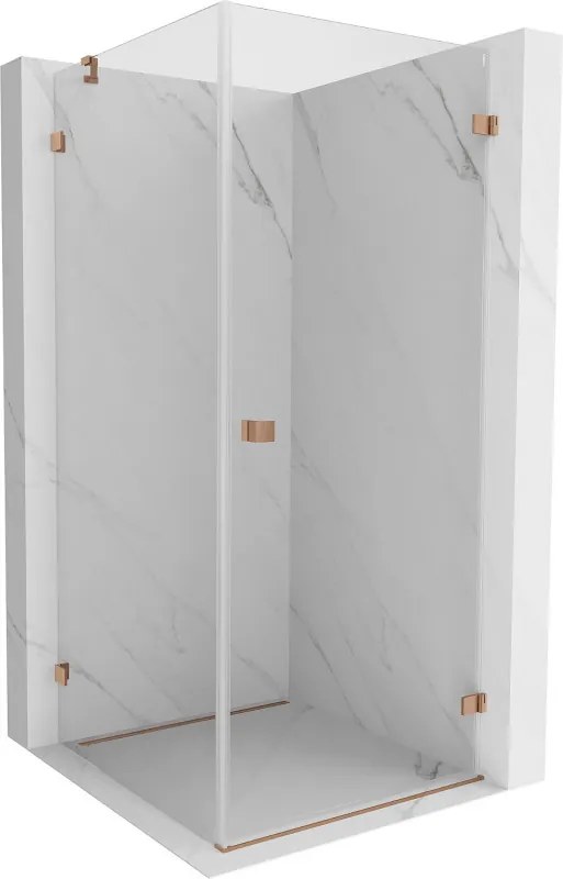 Mexen Lunar-B, pravostranný výklopný sprchový kút 80 x 80 cm, 8mm číre sklo, profil medená matná, 832-080-080-65-00-P