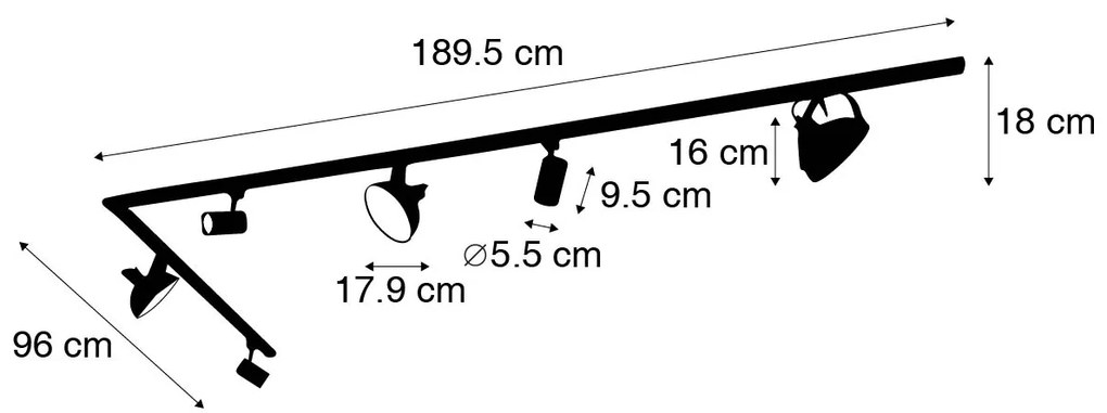 1-fázový koľajnicový systém so 6 nastaviteľnými čiernymi reflektormi - Magnax Jeana