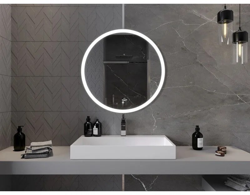 Mexen Oro, okrúhle LED podsvietené kúpeľňové zrkadlo 80 cm, 6000K, vykurovacia podložka proti zahmlievaniu, 9824-080-080-611-00