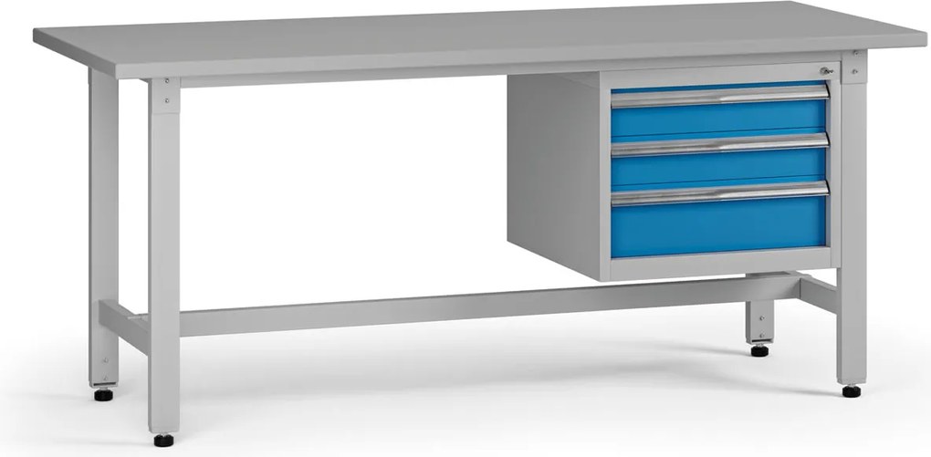 Výškovo nastaviteľný dielenský stôl G5, 1800 x 750 x 800-1000 mm, 1x kontajner, 3 zásuvky, modrá
