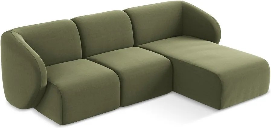 Zelená zamatová rohová pohovka (pravý roh/s leňoškou) Lani – Makamii