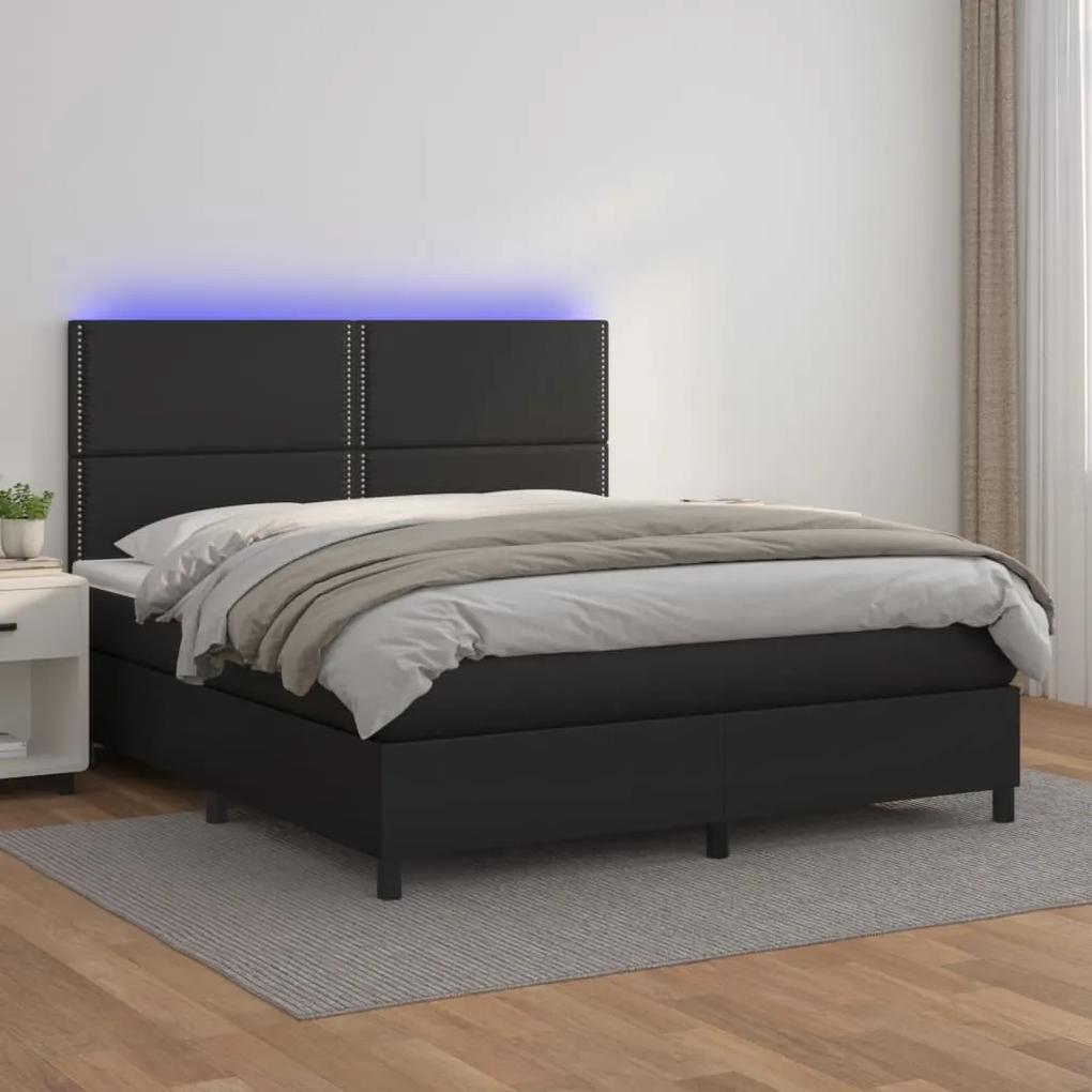 Boxspring posteľ s matracom a LED čierna 160x200 cm umelá koža 3135891