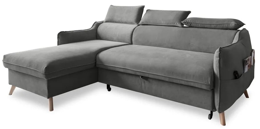 Svetlosivá zamatová rozkladacia rohová pohovka (ľavý roh) Sweet Harmony – Miuform