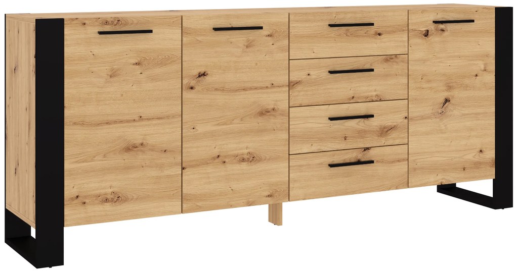 Komoda Nulakka K (dub artisan + matná čierna). Akcia -19%. Vlastná spoľahlivá doprava až k Vám domov. 1124857