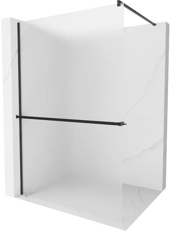 Mexen Kioto+, sprchová zástena s poličkou a držiakom na uteráky 100 x 200 cm, 8mm námraza sklo, čierny profil, 800-100-121-70-30