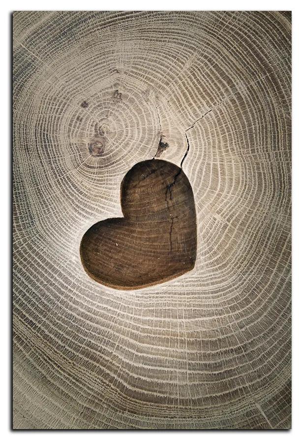 Obraz na plátne - Srdce na drevenom pozadí - obdĺžnik 7207A (100x70 cm)