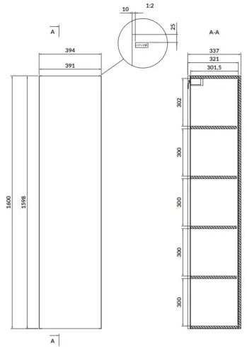 Cersanit Larga, vysoká závesná skrinka 160x40 cm, biela lesklá, S932-019