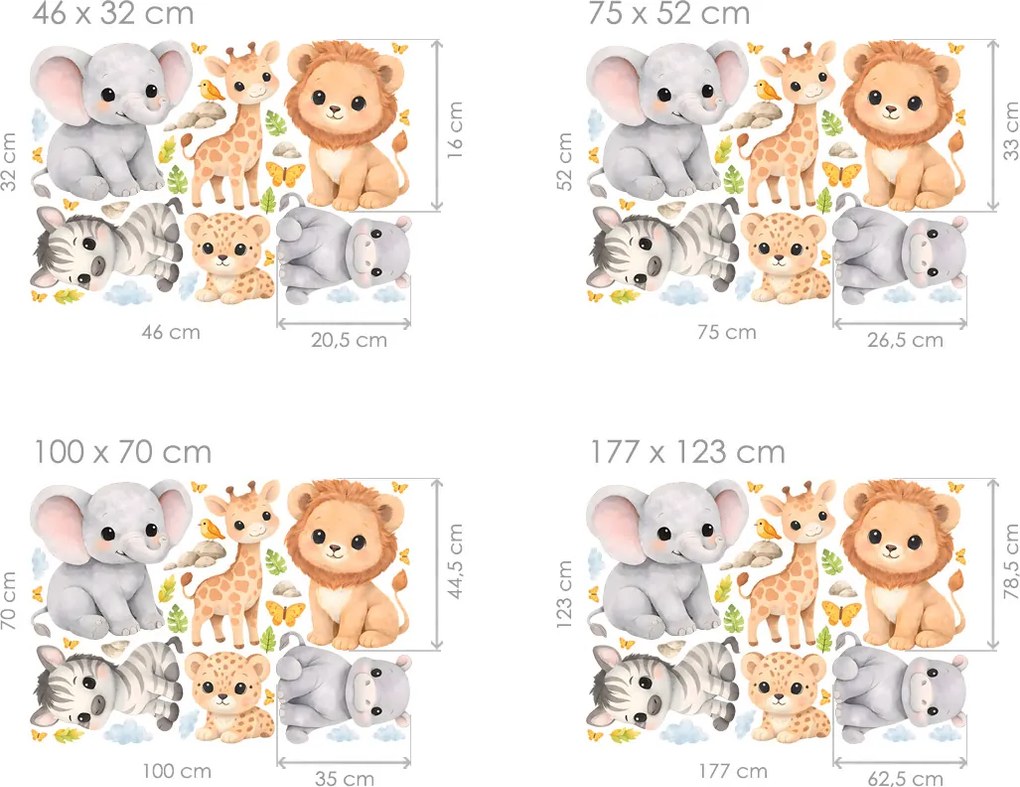 Kúzelné zvieratká safari textilní prelepiteľné nálepky na stenu list 75 x 52 cm