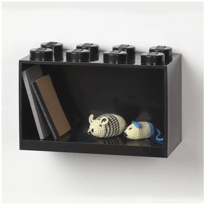 Detská čierna nástenná polica LEGO® Brick 8