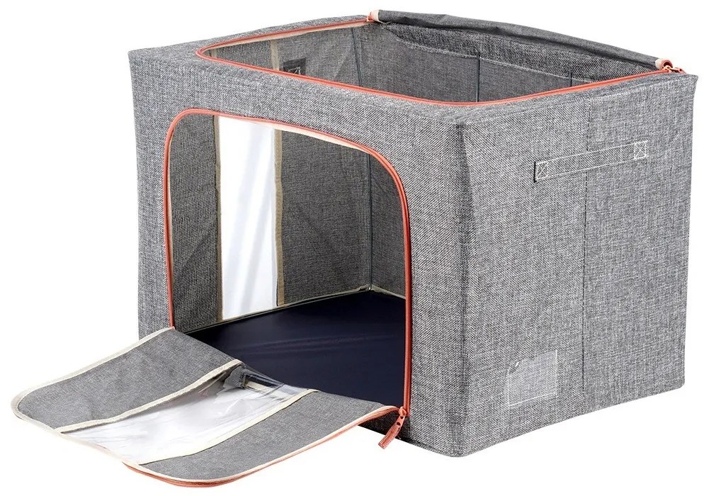 Látkový pevný box na uskladnenie textilu, sivý PILLOW 60 x 42 x 40 cm (100l)
