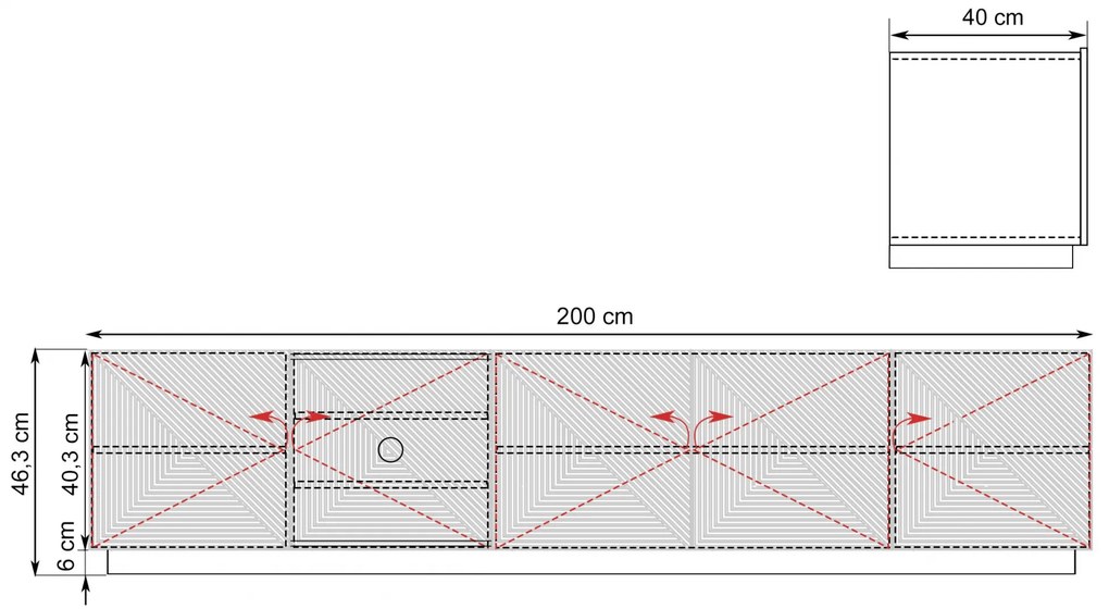 TV stolík Asha 200 cm na sokli - artisan / rivier stone mat