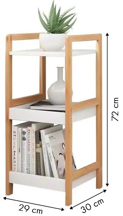 ModernHome Biela knižnica s bambusovým rámom - 3 police