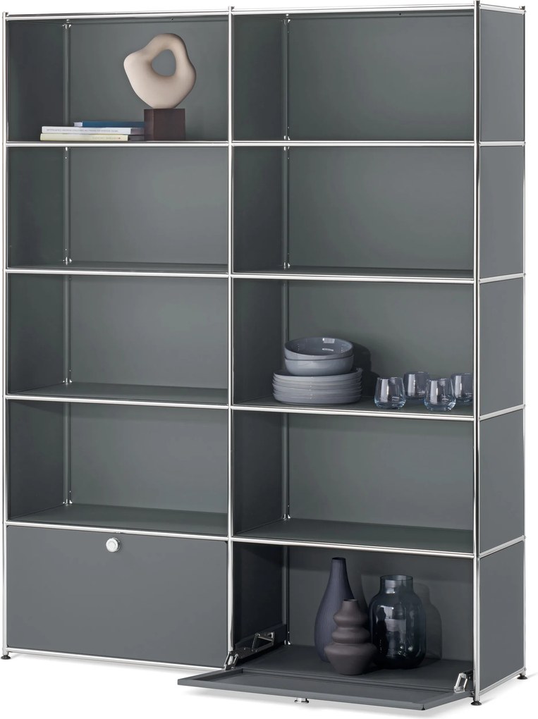 Regál »CN3« s 2 výklopnými dvierkami, sivý