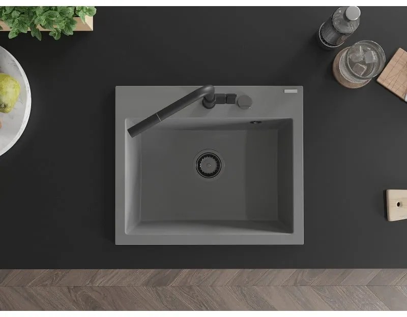 Mexen Oscar, 1-komorový granitový drez 580x490x205 mm, šedá, 6519581000-71-B