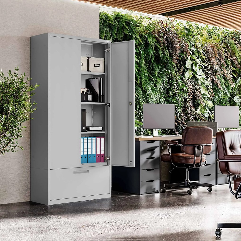 Modulárna kovová multifunkčná skriňa s vysokou zásuvkou sivá MEGAN 1950 x 900 x 400 mm