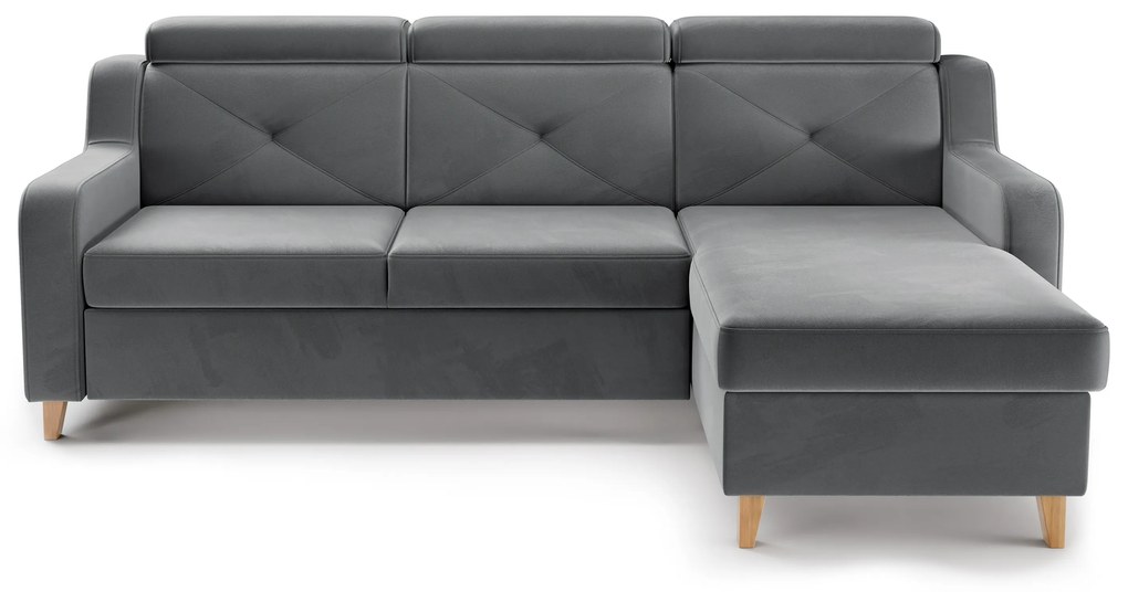 Rohová sedačka Laksaro s rozkladom pravostranná - sivý zamat Jasmine 96