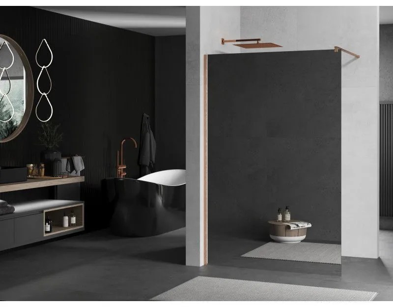 Mexen Kioto, sprchová zástena Walk-In 80 x 200 cm, 8mm sklo vzor zrkadlo, medený matný profil, 800-080-101-65-50