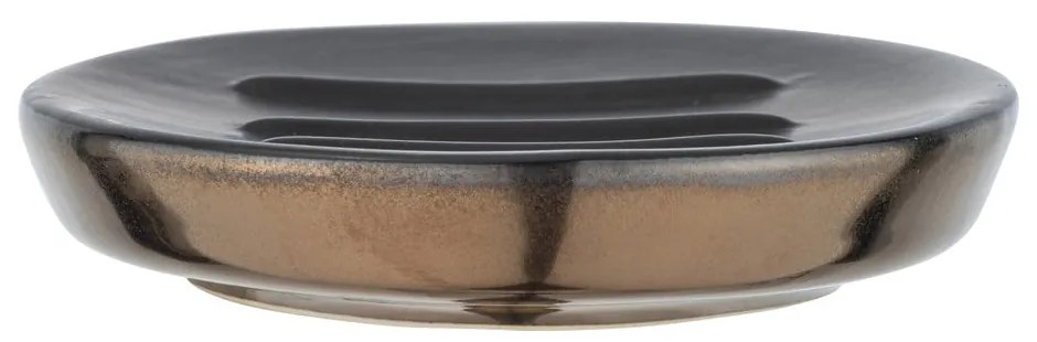 Matne sivá keramická nádoba na mydlo s detailom v zlatej farbe Wenko Polaris