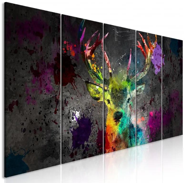 Artgeist Obraz - Rainbow Deer (5 Parts) Narrow Veľkosť: 225x90, Verzia: Premium Print