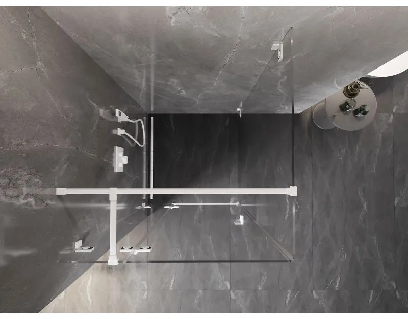 Mexen Lunar T, sklápací sprchový kút ľavý 110 x 110 cm, 8mm číre sklo, biely profil, 834T-110-110-20-00-L