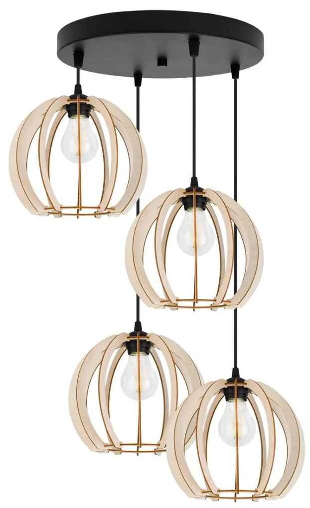 Závesné svietidlo Timber 9, 4x drevené tienidlo, o