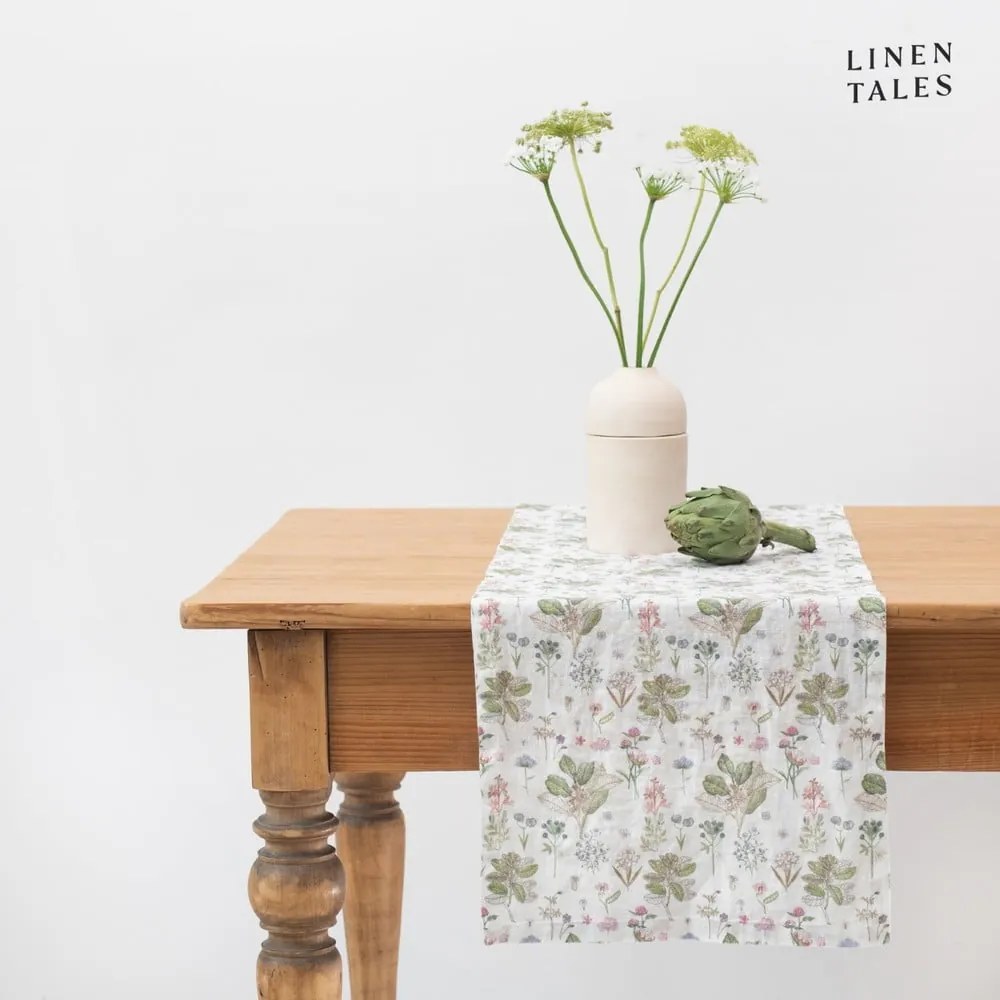 Ľanový behúň na stôl 40x200 cm White Botany – Linen Tales