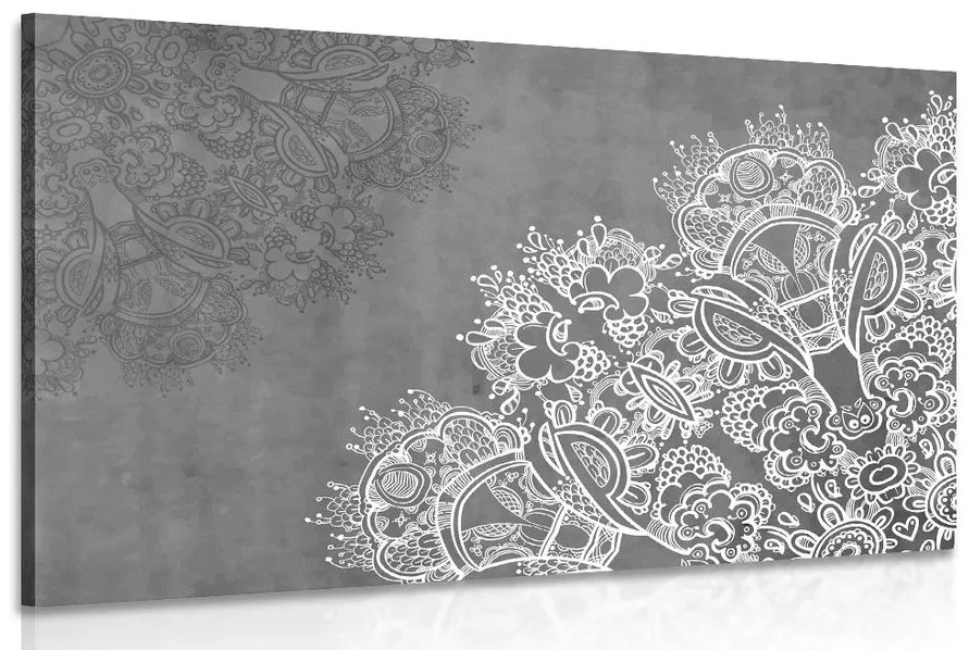 Obraz prvky kvetinovej Mandaly v čiernobielom prevedení Varianta: 90x60