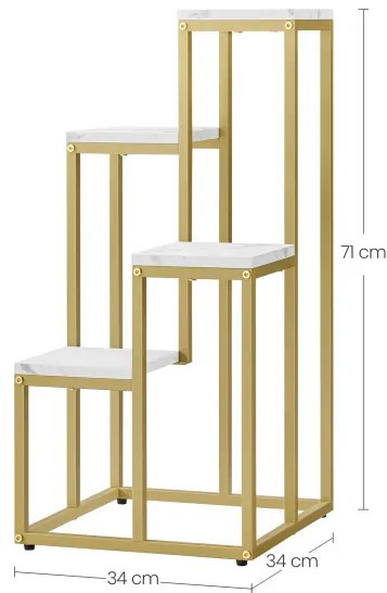 Stojan na kvety so štyrmi policami - mramor / zlaté nohy