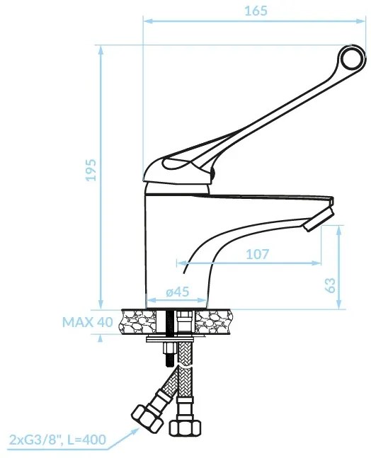Kuchinox Madera, umývadlová batéria h-118 s lekárskou pákou, chrómová, LAV-BQM_02MD