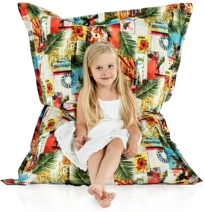 Sedací vak Cuba – veľký vankúš na ležanie a sedenie s tropickým motívom Veľkosť: XL