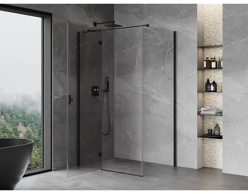 Mexen Mist H T, sprchový kút s výklopnými dverami ľavý 95 x 110 cm, číre sklo, čierny profil, 8A5T-095-110-70-00-L