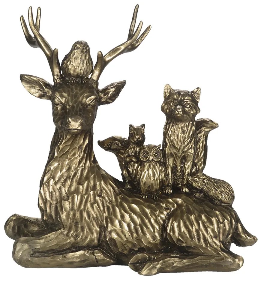 Zlatá antik dekoračná socha Jeleň so zvieratkami - 22*10*24 cm