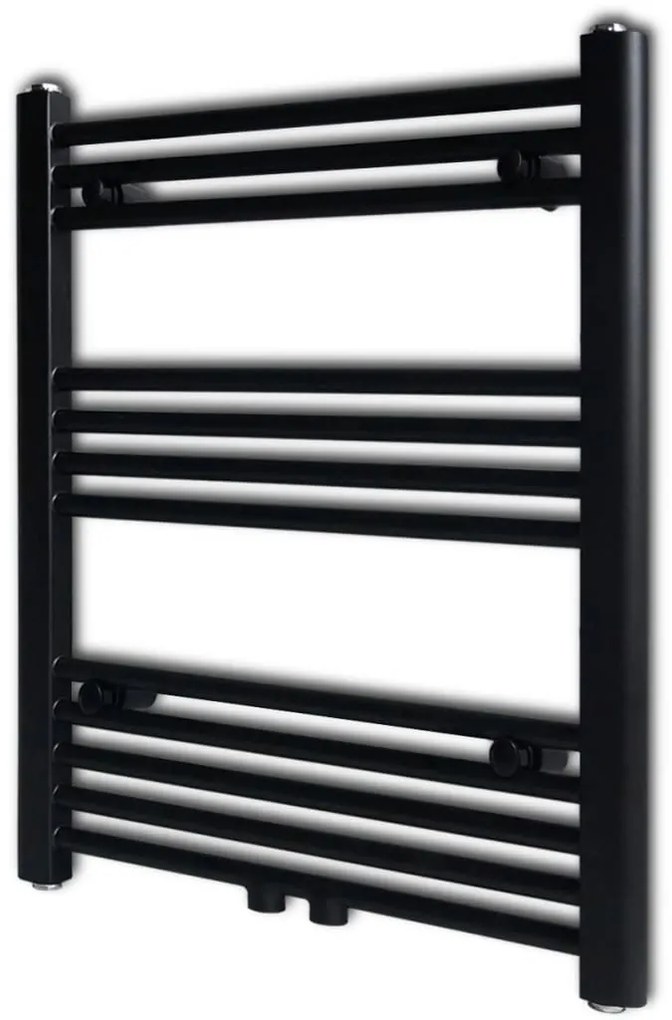 vidaXL Čierny rebríkový radiátor na centrálne vykurovanie, rovný 600 x 764 mm