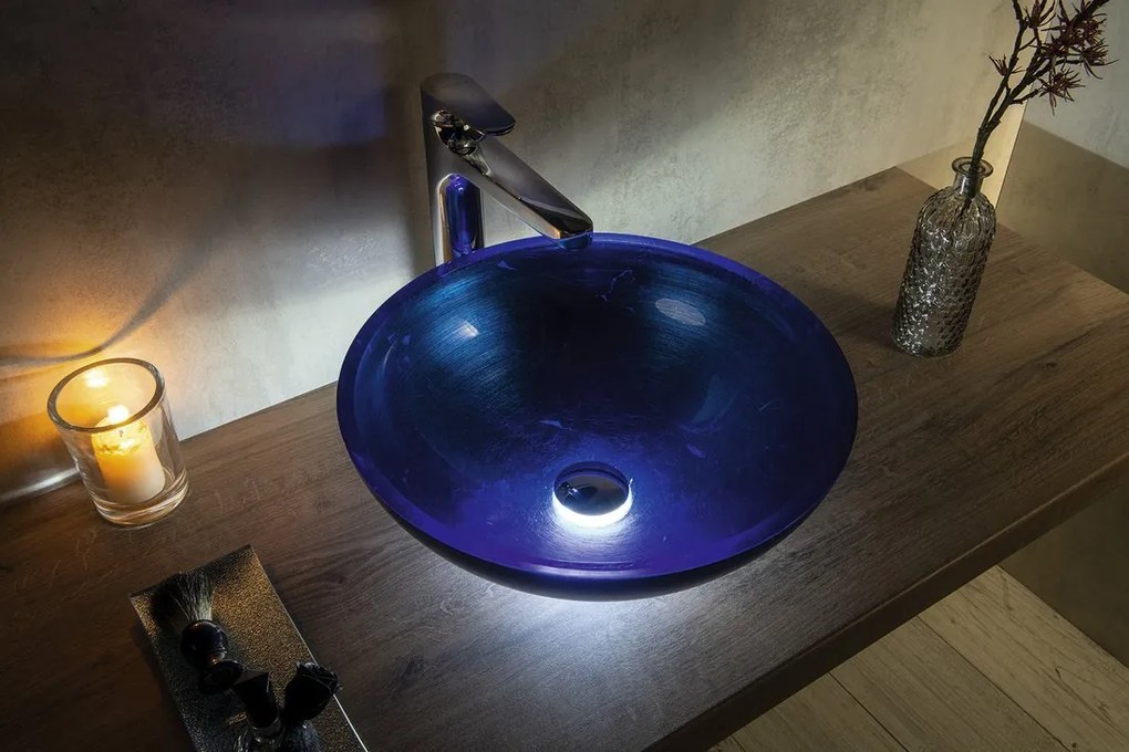 Sapho Sapho, MURANO BLU sklenené umývadlo na dosku, priemer 40cm, modré, AL5318-65