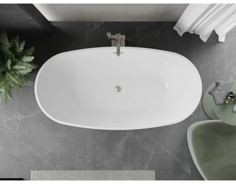 Mexen Eris, voľne stojaca vaňa 155 x 80 cm, biela-čierna, brúsená oceľ prepad, 53441558075-97