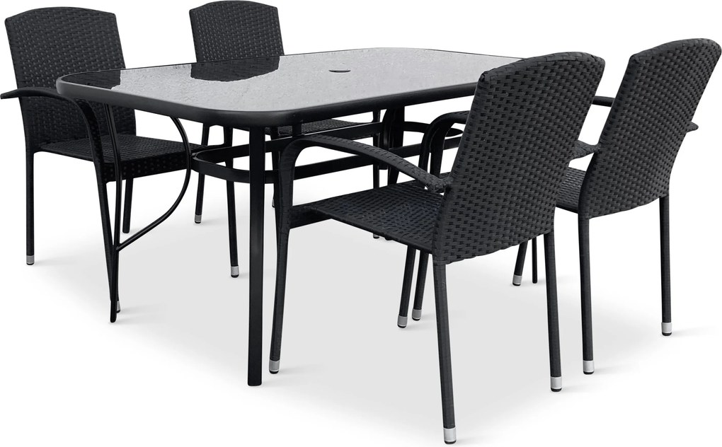 Noela Záhradný jedálenský set Klaudia čierny + 4x ratanová stolička Roma