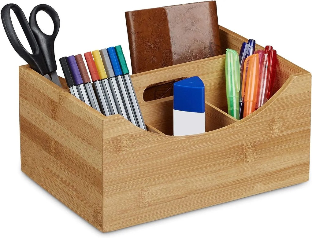 Zeller Present Bambusový úložný box s rúčkou, triediaci, 4 priehradky MARGAS, 25x18x12