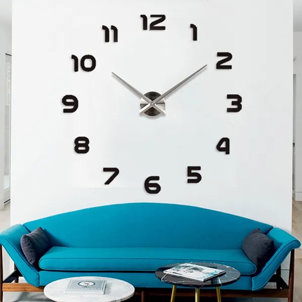 3D Nalepovacie hodiny DIY Clock 1-12, Black/silver XL 90-130cm