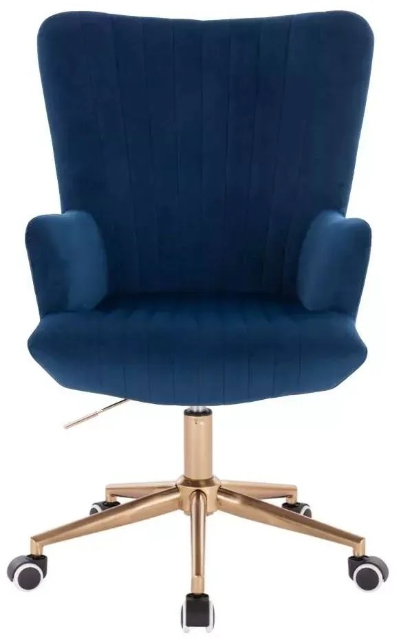 LuxuryForm DESIGN Kreslo AMADEO VELUR na zlatej podstave s kolieskami - modré