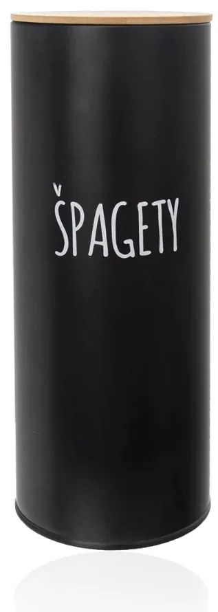 Orion Dóza na potraviny, plechová, čierna, s bambusovým vekom, ŠPAGETY
