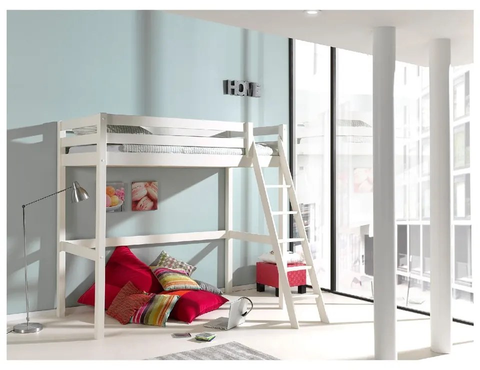 Biela detská posteľ s rebríkom Vipack Pino, 90 × 200 cm