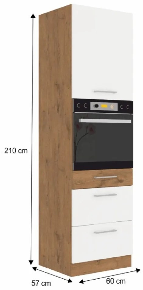 Vysoká kuchynská skrinka na vstavané spotrebiče 60 DPS-210 3S 1F Velaga (biely lesk + dub lancelot). Vlastná spoľahlivá doprava až k Vám domov. 1015536