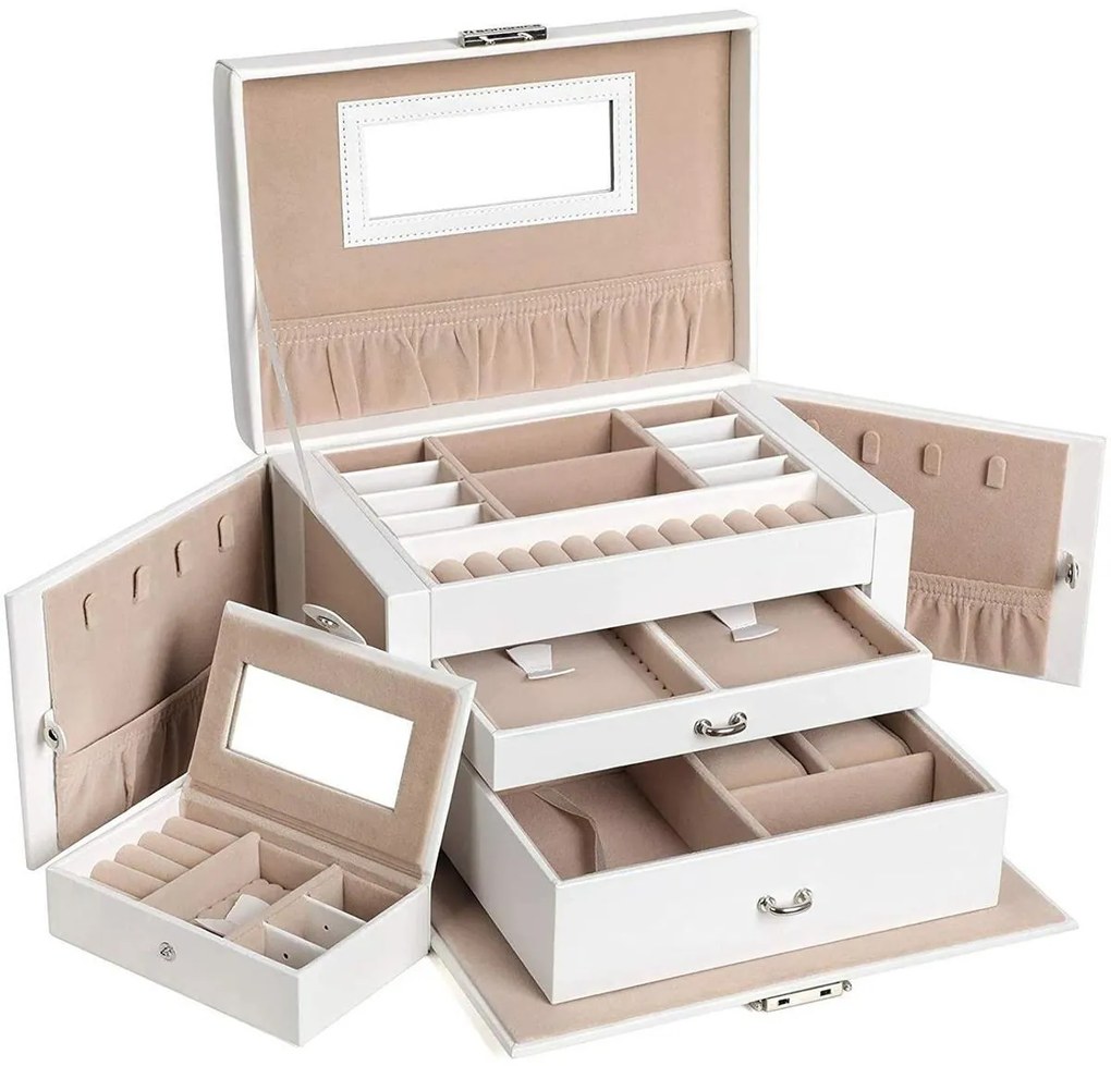Songmics Šperkovnica + mini šperkovnica Esther, 18x26x17 cm + 14x9x3,5 cm, biela