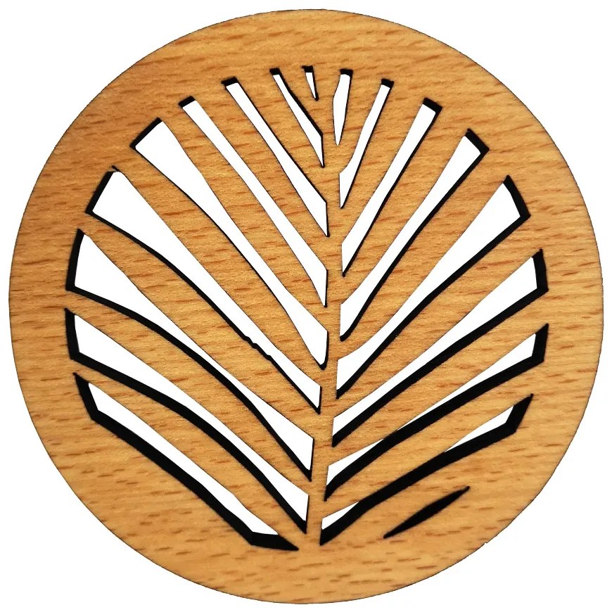 AMADEA Drevený podtácok okrúhly list, masívne drevo, priemer 10,5 cm