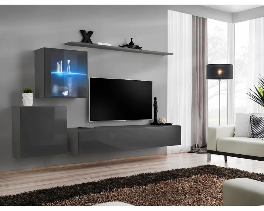 Obývacia stena Switch Sklo +LED XV Grafit