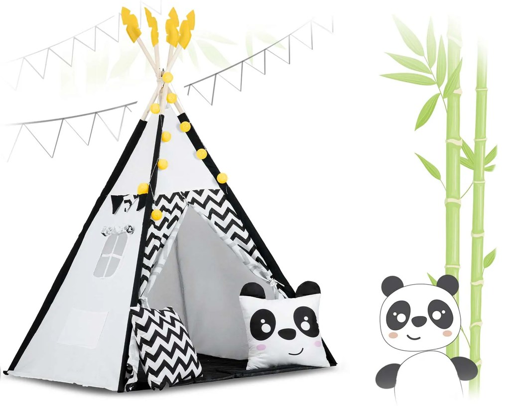 Detské típí s girlandou a svetielkami Nukido 740025 - panda