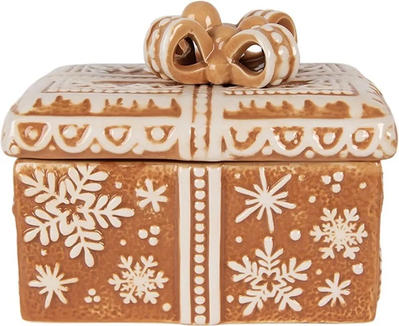Hnedá keramická perníková dóza v tvare darčeka s mašľou - 19*13*16 cm