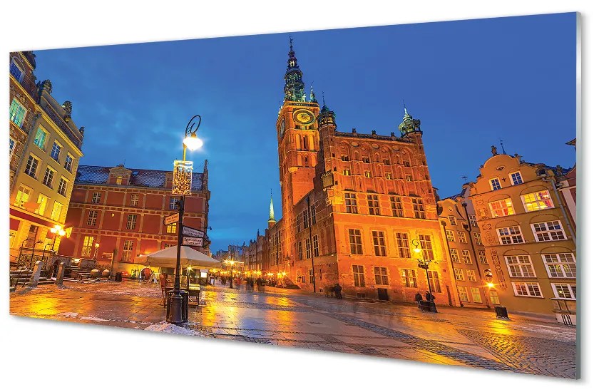 Nástenný panel  Gdańsk Staré Mesto v noci kostol 125x50 cm