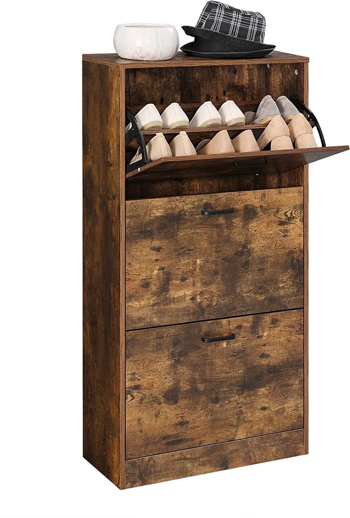 Botník s 3 výklopnými dvierkami, skrinka na topánky, rustikálna hnedá