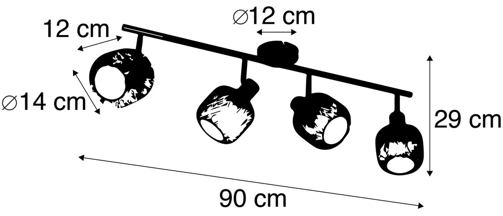 Priemyselné bodové svetlo čierne so zlatom 4-žiarovkové - Bliss Mesh